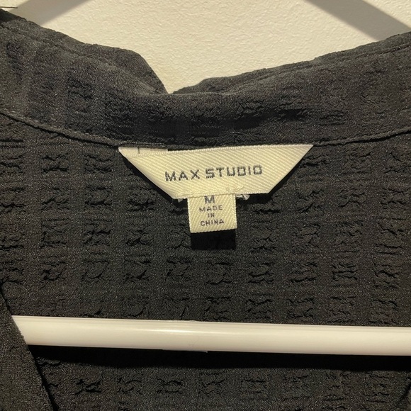 Max Studio Collared Button-Up Block Pattern Sheer Shirt Black NWOT - Picture 4 of 5